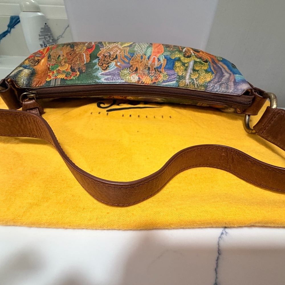 Icon Hand-Painted Hobo Shoulder Bag - Brown Leather Strap - Picture 3 of 9